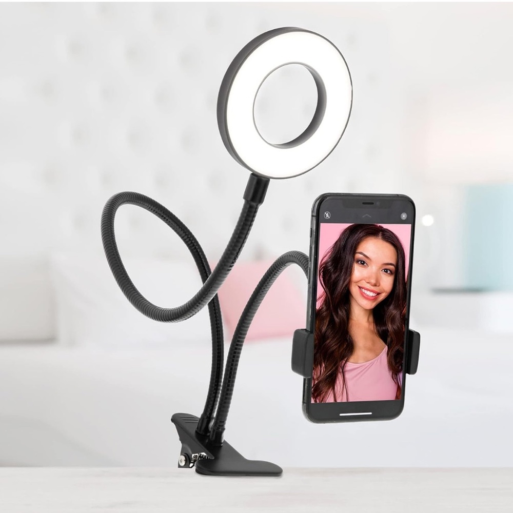 Flexible Black Smartphone Tripod with Ring Light Selfie Mount